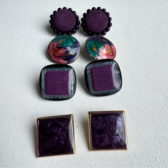 Vintage Lot of Purple Earrings 1980s - Picture 2 of 7